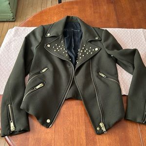 Zara xs blazer jacket green gold coat